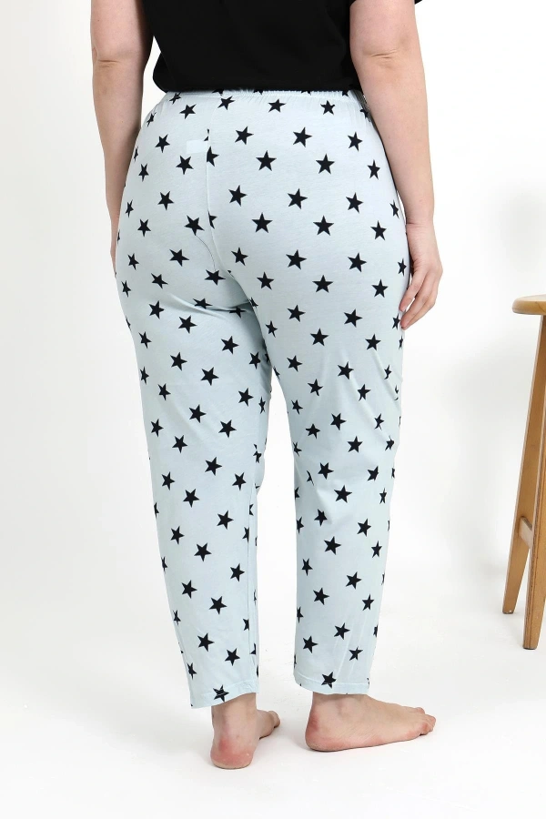 Moda Çizgi Kadın Pamuklu Büyük Beden Alt Pijama 27557 Buz Mavisi