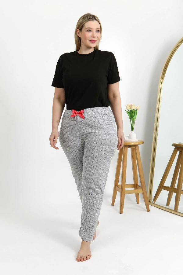 Moda Çizgi Kadın Pamuklu Büyük Beden Alt Pijama 27557 Gri