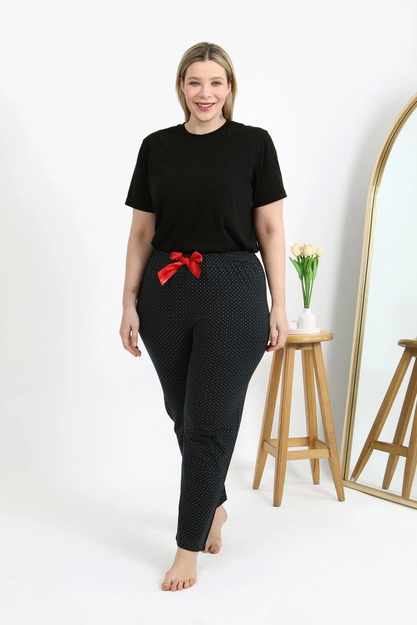 Moda Çizgi Kadın Pamuklu Büyük Beden Alt Pijama 27557 Siyah