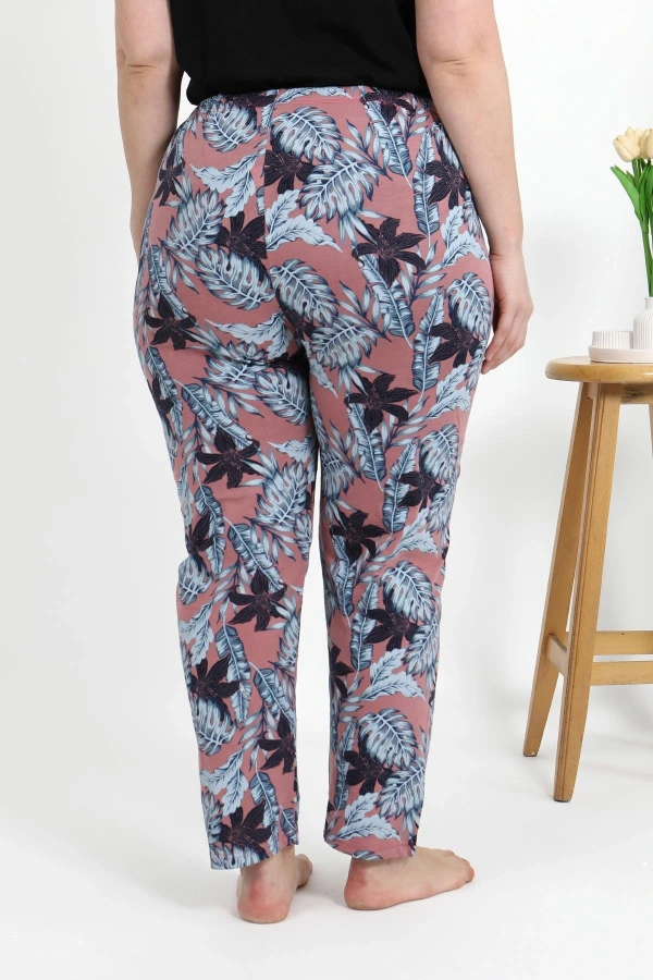 Moda Çizgi Kadın Pamuklu Büyük Beden Alt Pijama 27557 Somon