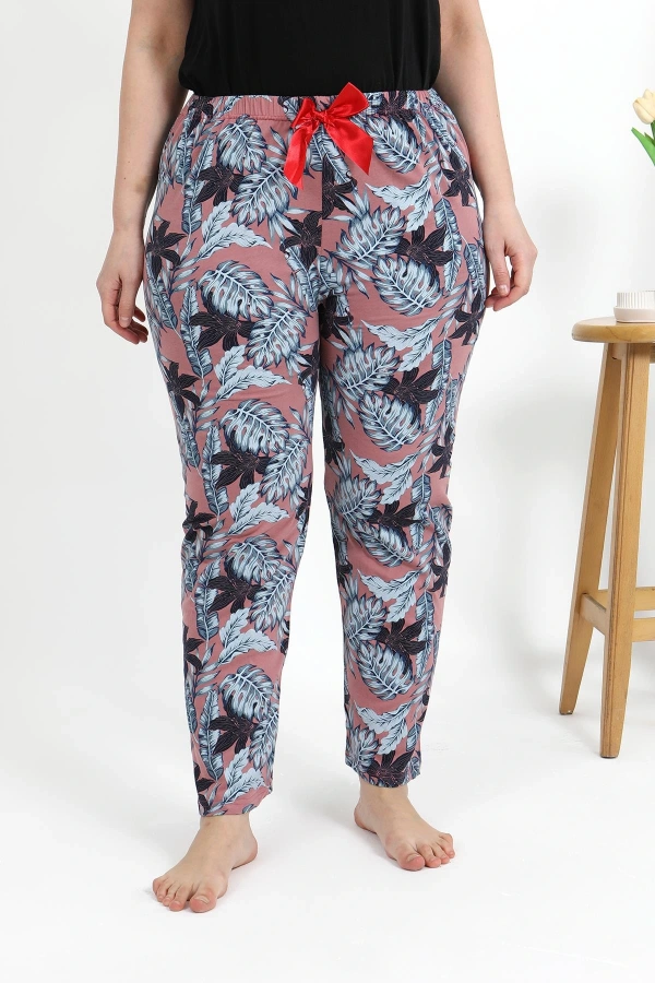 Moda Çizgi Kadın Pamuklu Büyük Beden Alt Pijama 27557 Somon