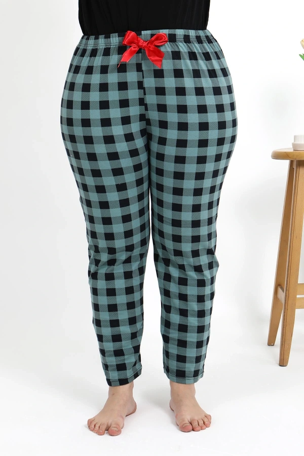 Moda Çizgi Kadın Pamuklu Büyük Beden Alt Pijama 27557 Turkuaz