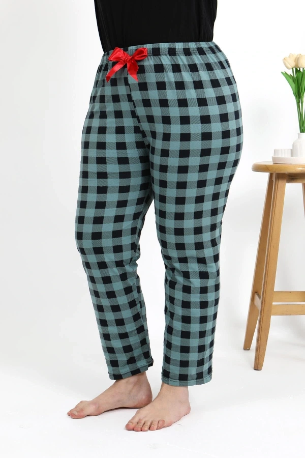 Moda Çizgi Kadın Pamuklu Büyük Beden Alt Pijama 27557 Turkuaz