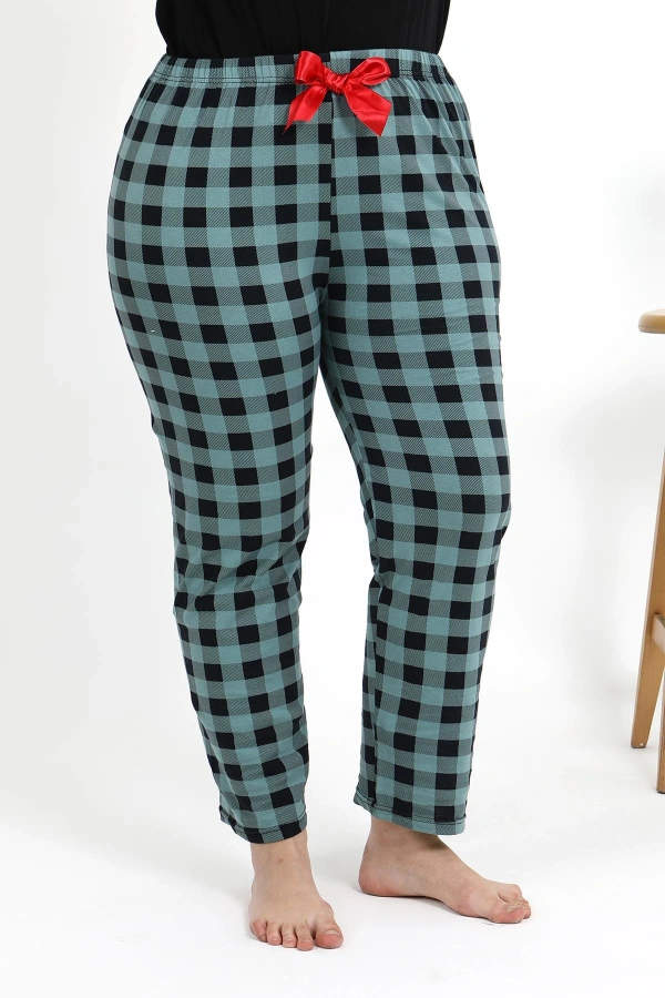 Moda Çizgi Kadın Pamuklu Büyük Beden Alt Pijama 27557 Turkuaz