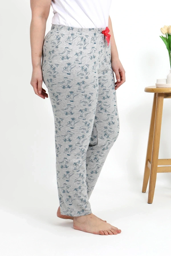 Moda Çizgi Kadın Pamuklu Büyük Beden Alt Pijama 27558 Gri