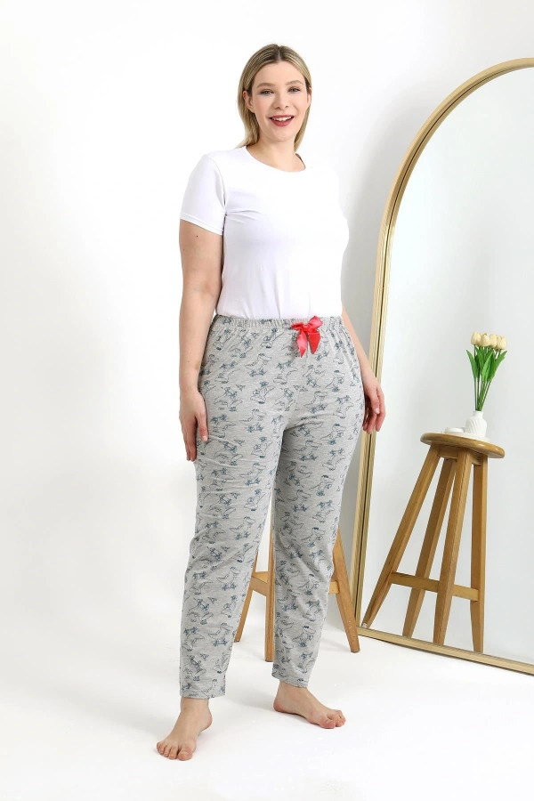 Moda Çizgi Kadın Pamuklu Büyük Beden Alt Pijama 27558 Gri