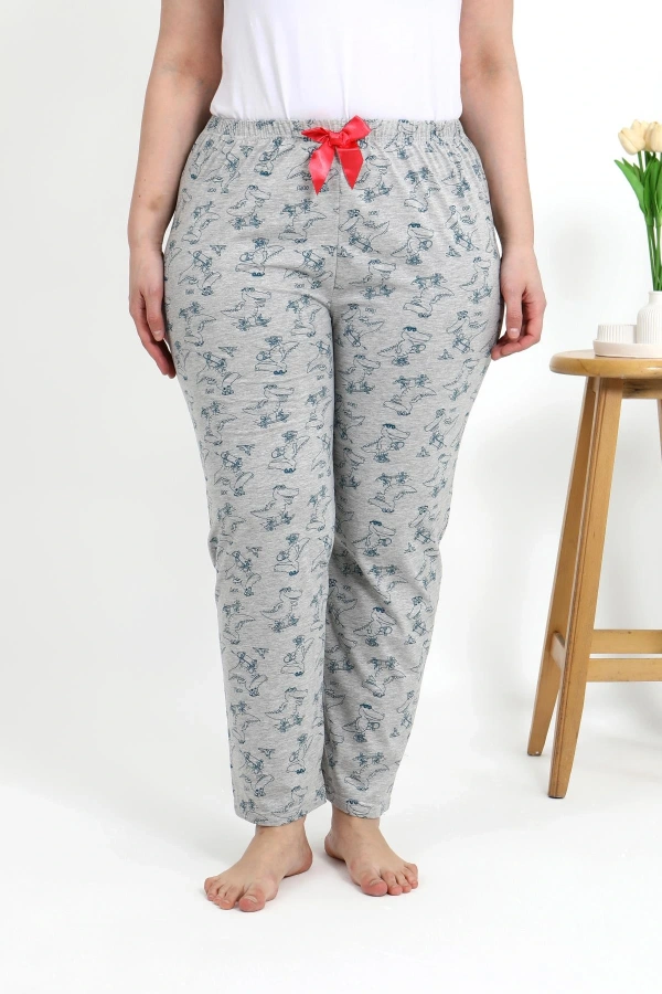 Moda Çizgi Kadın Pamuklu Büyük Beden Alt Pijama 27558 Gri