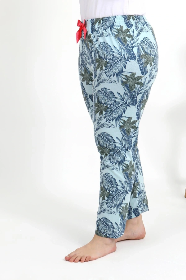 Moda Çizgi Kadın Pamuklu Büyük Beden Alt Pijama 27558 Mavi
