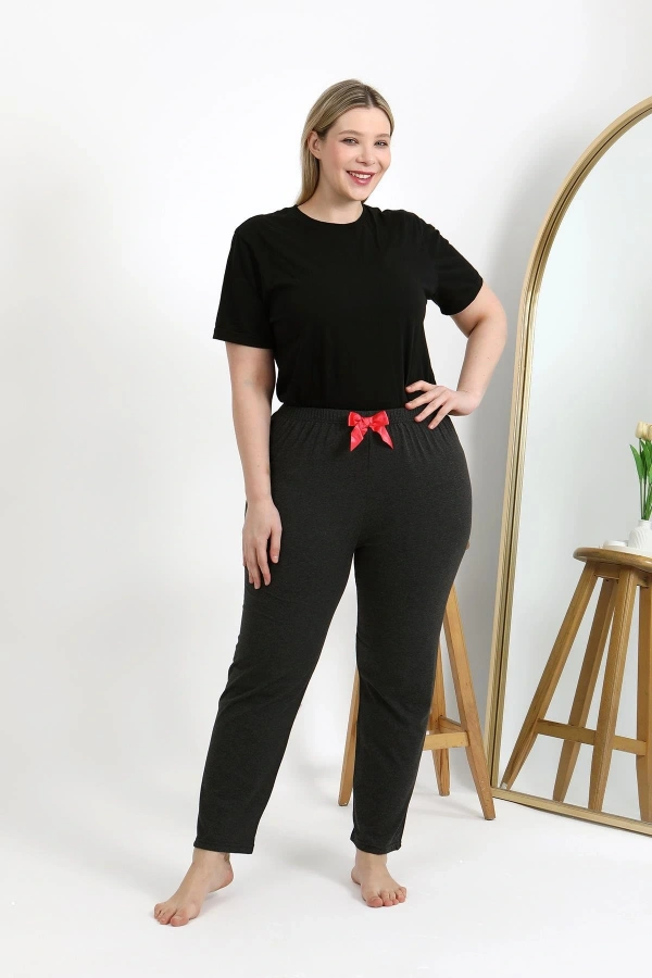 Moda Çizgi Kadın Pamuklu Büyük Beden Alt Pijama 27559 Antrasit