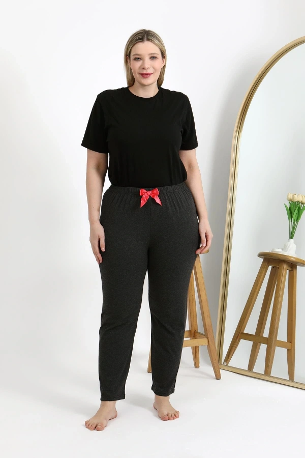 Moda Çizgi Kadın Pamuklu Büyük Beden Alt Pijama 27559 Antrasit