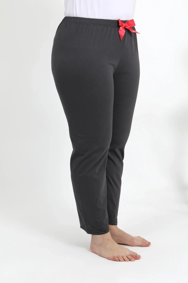 Moda Çizgi Kadın Pamuklu Büyük Beden Alt Pijama 27559 Füme