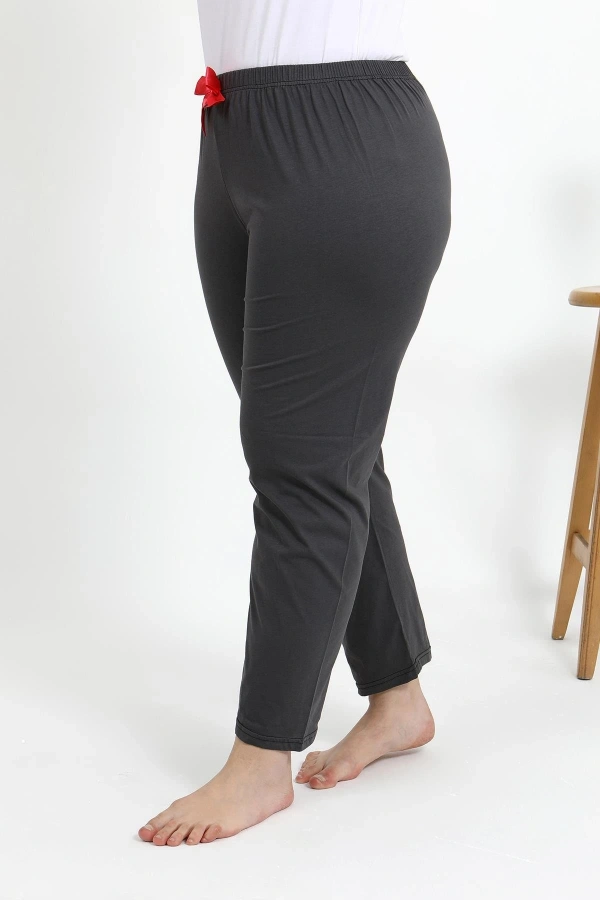 Moda Çizgi Kadın Pamuklu Büyük Beden Alt Pijama 27559 Füme