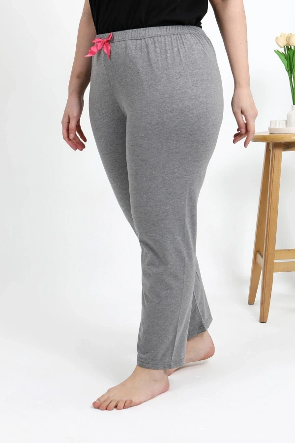 Moda Çizgi Kadın Pamuklu Büyük Beden Alt Pijama 27559 Gri