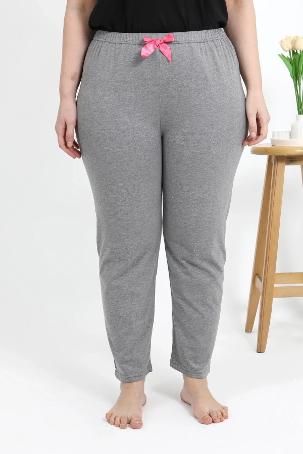 Moda Çizgi Kadın Pamuklu Büyük Beden Alt Pijama 27559 Gri