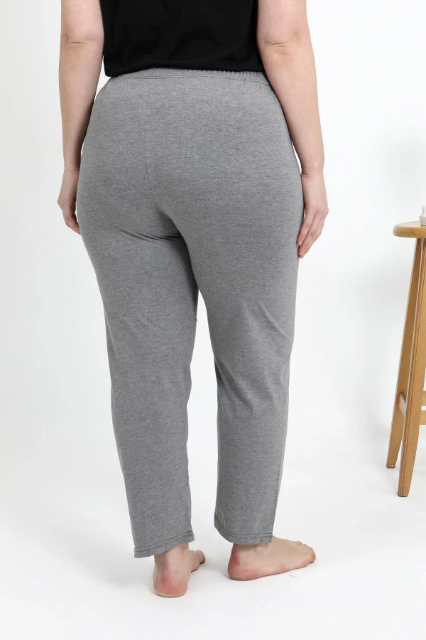 Moda Çizgi Kadın Pamuklu Büyük Beden Alt Pijama 27559 Gri