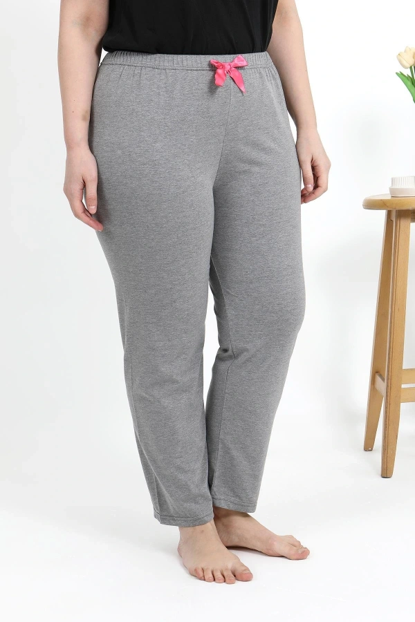 Moda Çizgi Kadın Pamuklu Büyük Beden Alt Pijama 27559 Gri