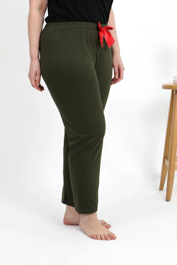 Moda Çizgi Kadın Pamuklu Büyük Beden Alt Pijama 27559 Haki