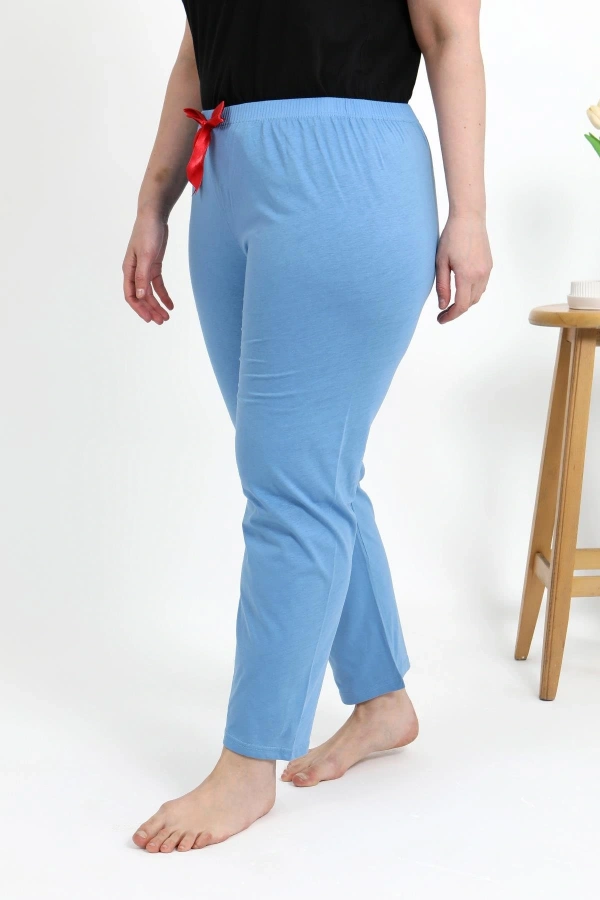 Moda Çizgi Kadın Pamuklu Büyük Beden Alt Pijama 27559 Mavi