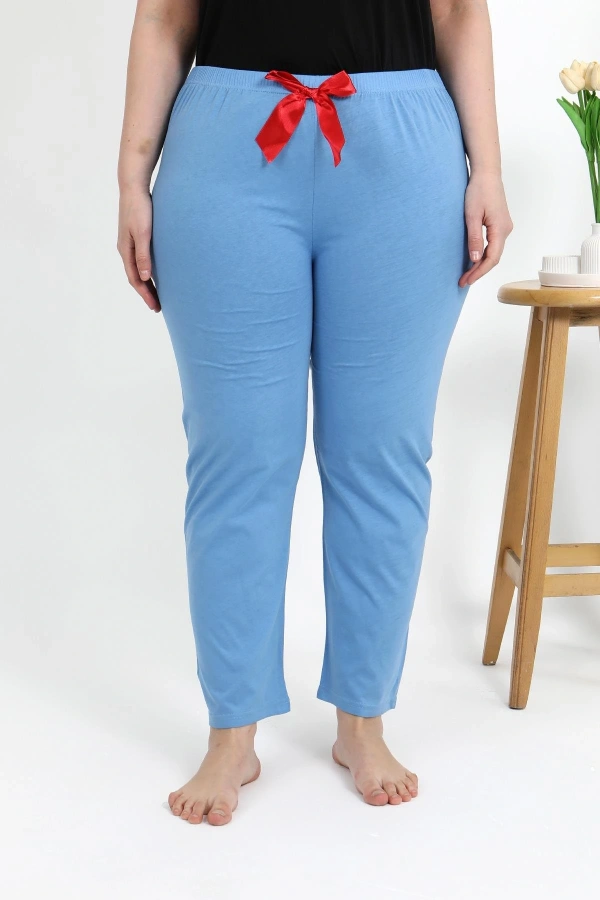 Moda Çizgi Kadın Pamuklu Büyük Beden Alt Pijama 27559 Mavi