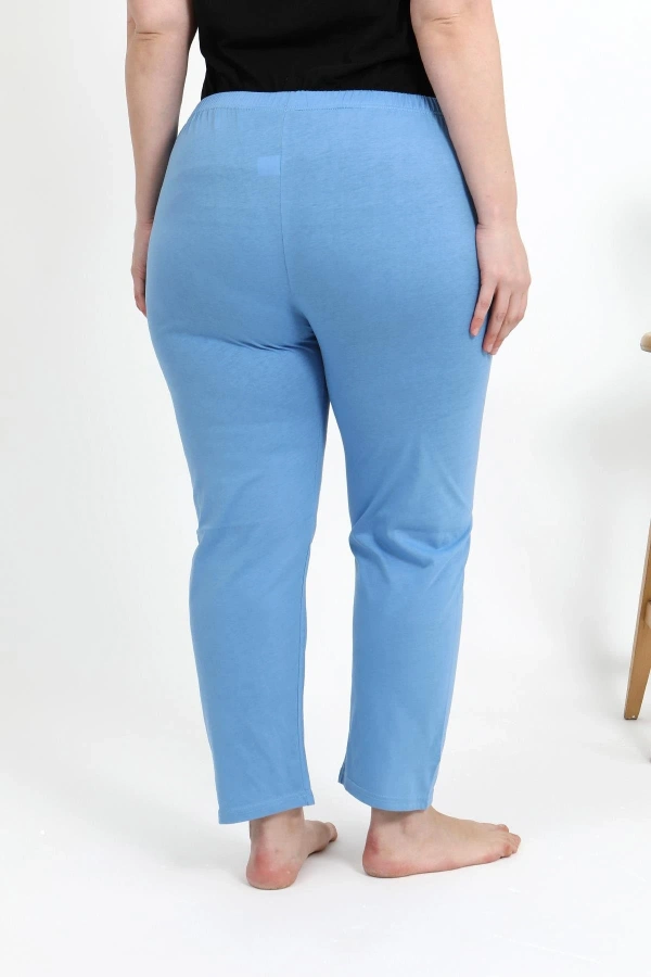 Moda Çizgi Kadın Pamuklu Büyük Beden Alt Pijama 27559 Mavi