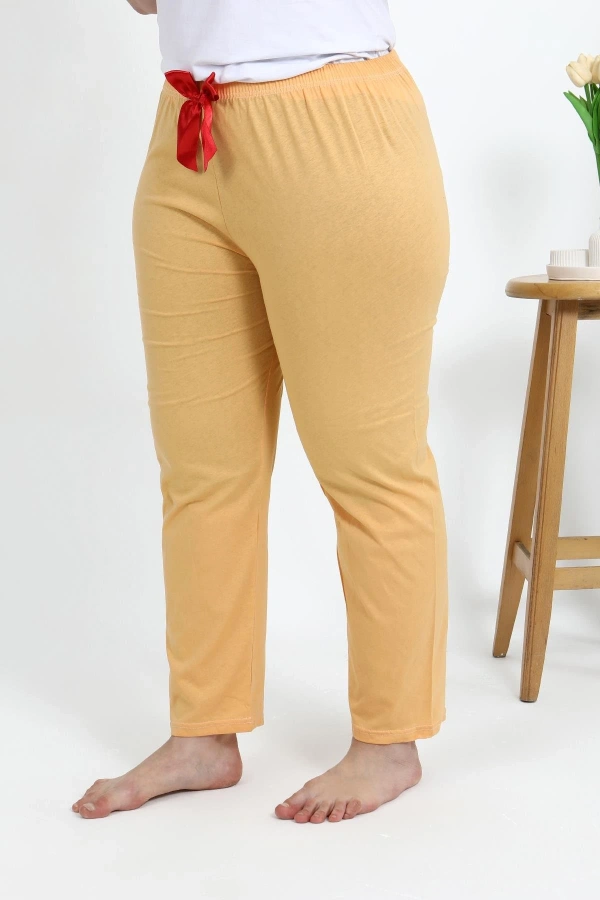Moda Çizgi Kadın Pamuklu Büyük Beden Alt Pijama 27559 Sarı