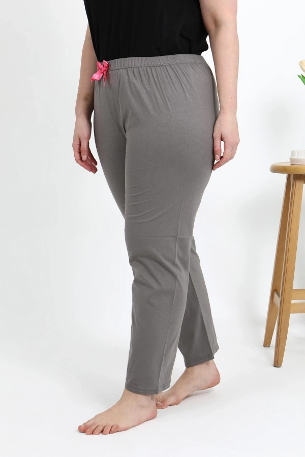 Moda Çizgi Kadın Pamuklu Büyük Beden Alt Pijama 27559 Vizon