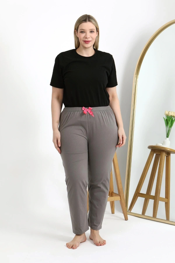 Moda Çizgi Kadın Pamuklu Büyük Beden Alt Pijama 27559 Vizon