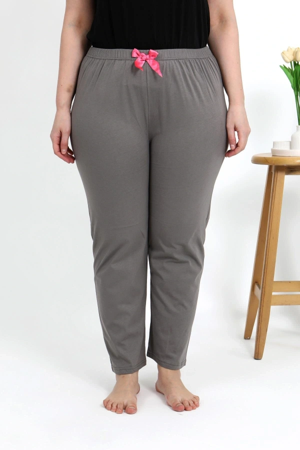 Moda Çizgi Kadın Pamuklu Büyük Beden Alt Pijama 27559 Vizon