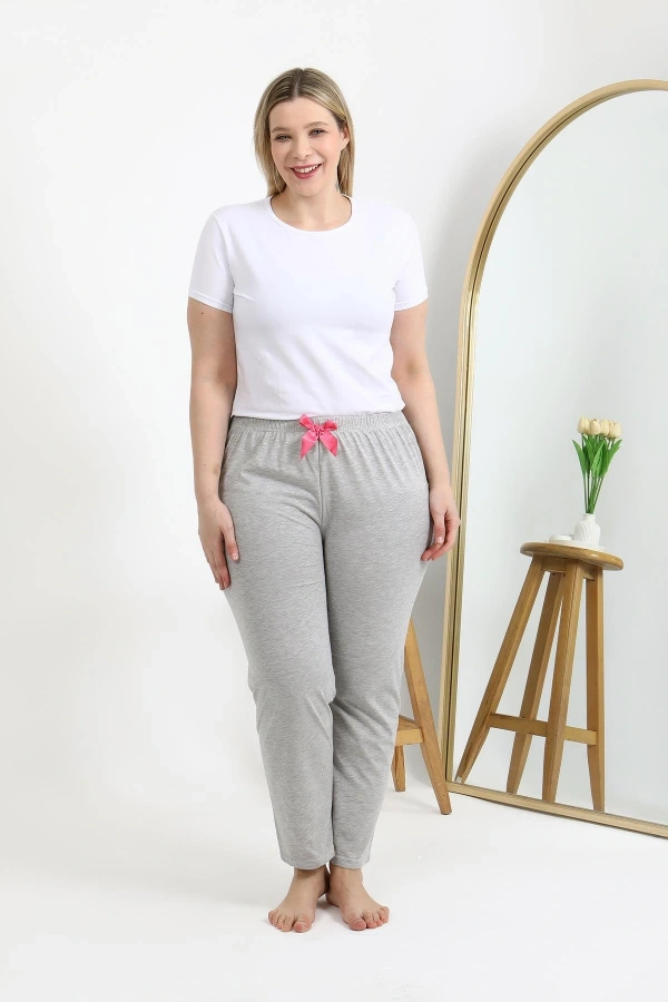Moda Çizgi Kadın Pamuklu Büyük Beden Alt Pijama 27560 Gri
