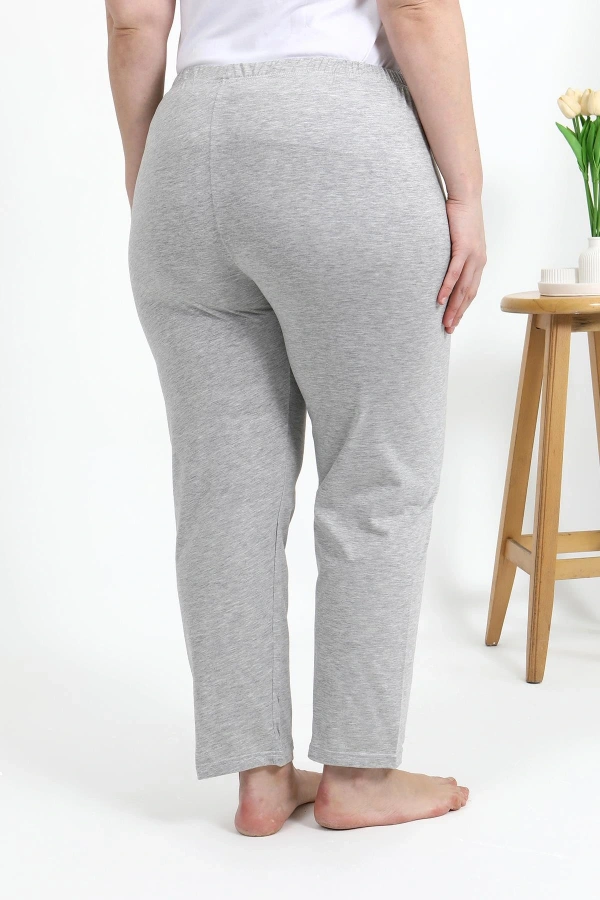 Moda Çizgi Kadın Pamuklu Büyük Beden Alt Pijama 27560 Gri