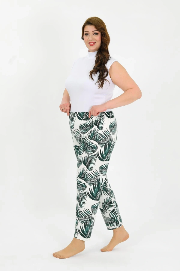 Moda Çizgi Kadın Pamuklu Büyük Beden Alt Pijama Yeşil 27563