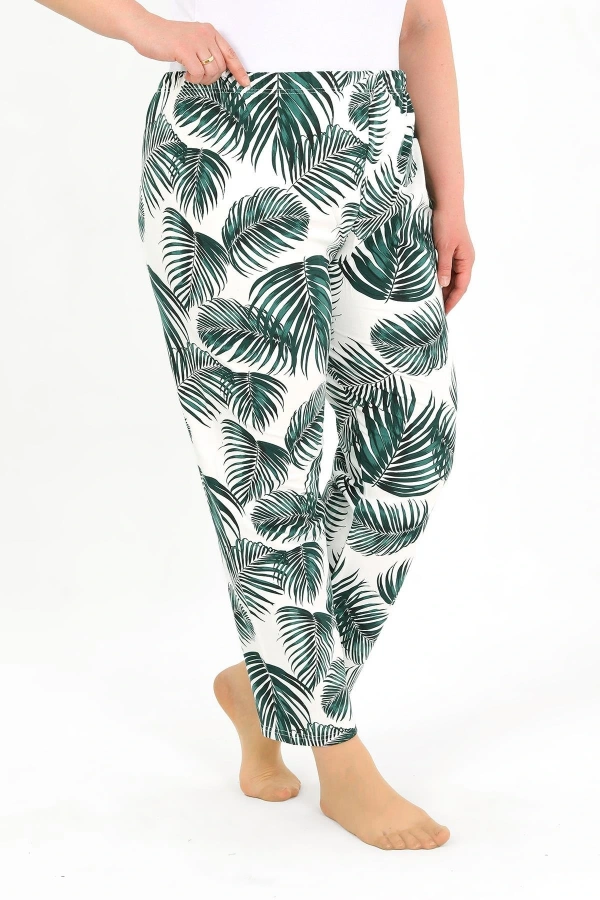 Moda Çizgi Kadın Pamuklu Büyük Beden Alt Pijama Yeşil 27563