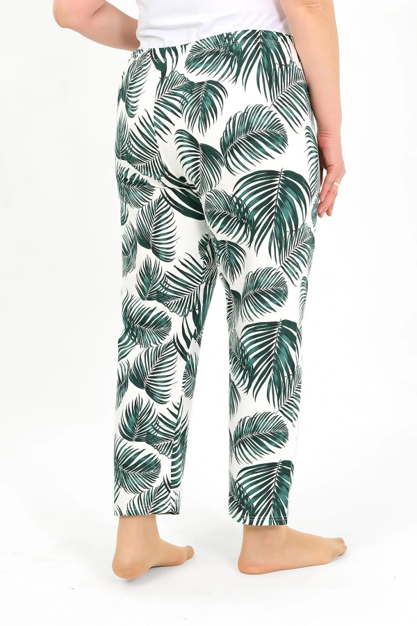 Moda Çizgi Kadın Pamuklu Büyük Beden Alt Pijama Yeşil 27563