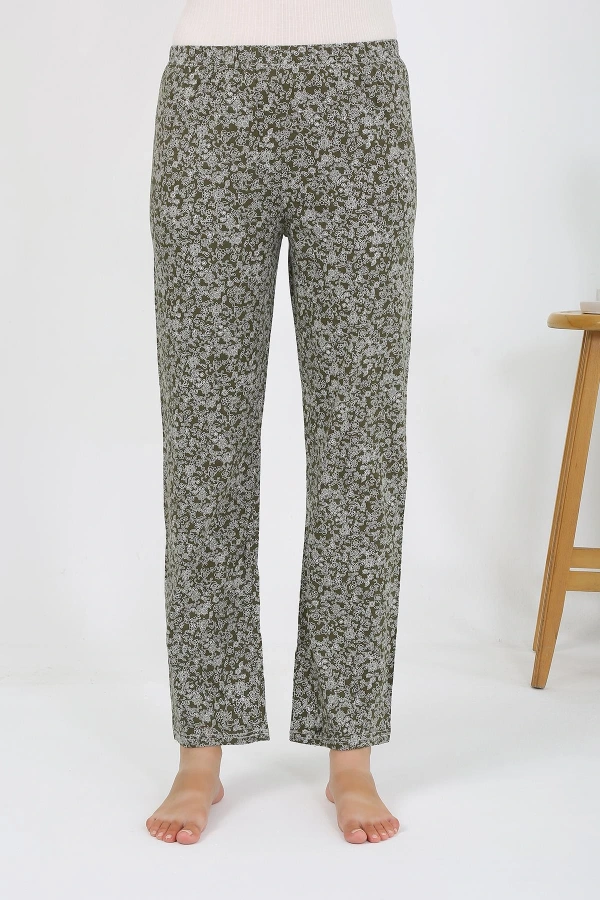 Moda Çizgi Kadın Penye Desenli Tek Alt Pijama 27533 Haki