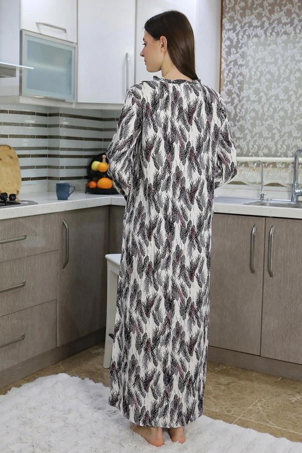 Moda Çizgi Kadın Uzun Kol Penye Gecelik Ev Elbisesi Mor 25500