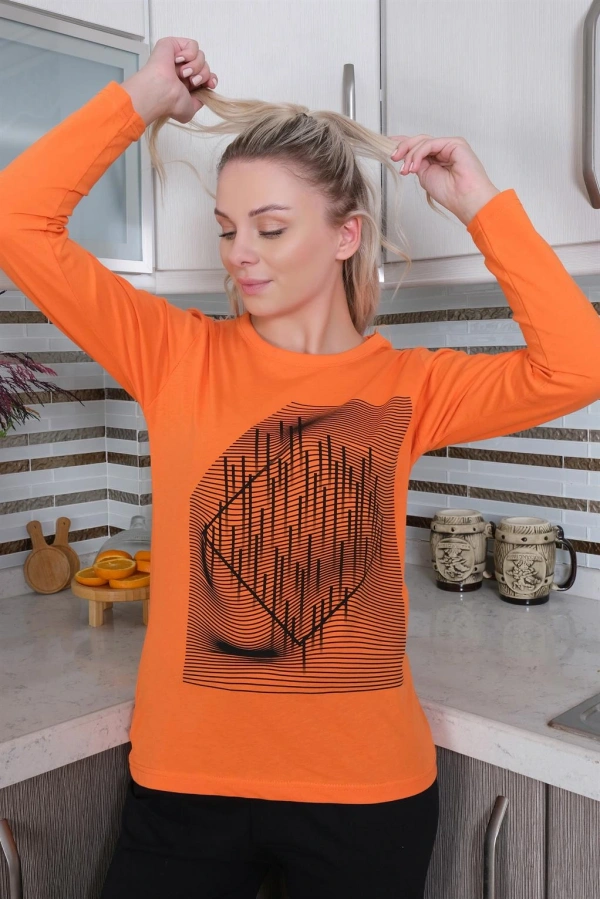 Moda Çizgi Kadın Uzun Kol Penye Pijama Takım 4177