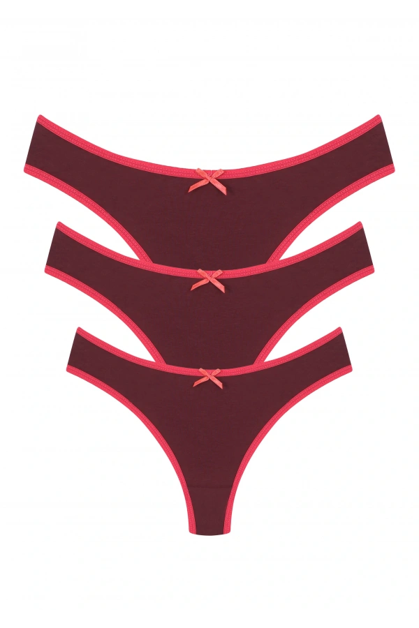 Moda Çizgi Pamuklu 3lü Tanga Külot Bordo 40251