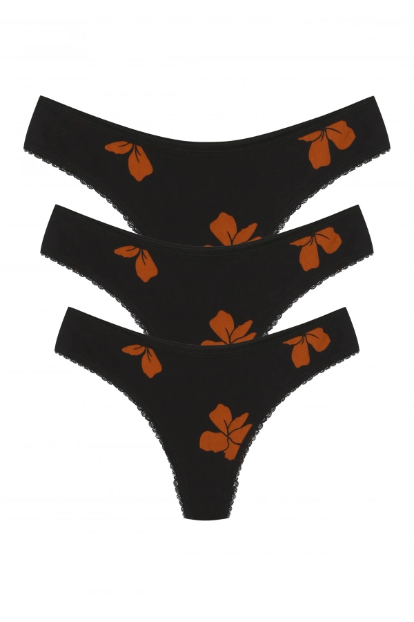 Moda Çizgi Pamuklu 3lü Tanga Külot Siyah 40253