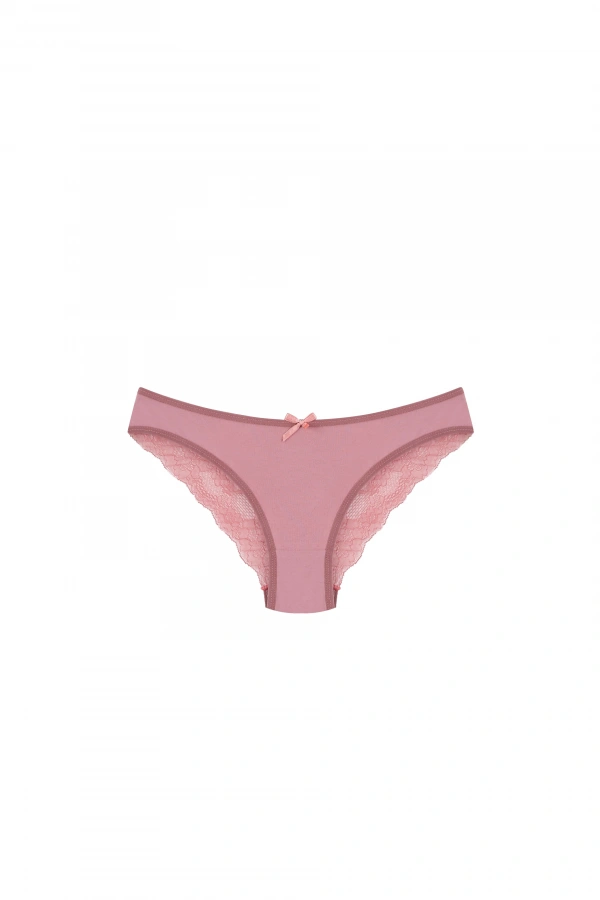 Moda Çizgi Pamuklu Dantelli 3lü Külot Mürdüm 40259