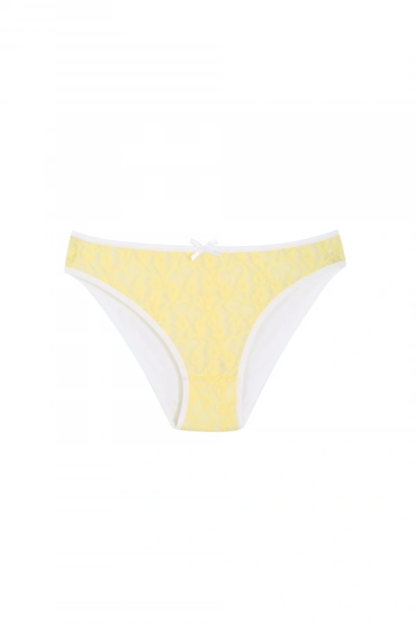 Moda Çizgi Pamuklu Dantelli 3lü Külot Sarı 40258