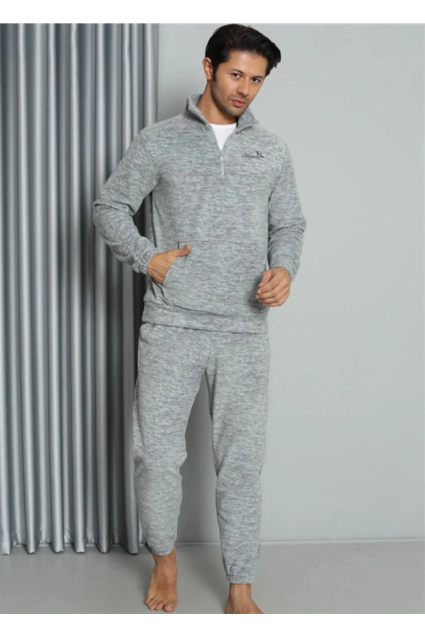 Moda Çizgi WelSoft Polar Fermuarlı Erkek Pijama Takımı 6840