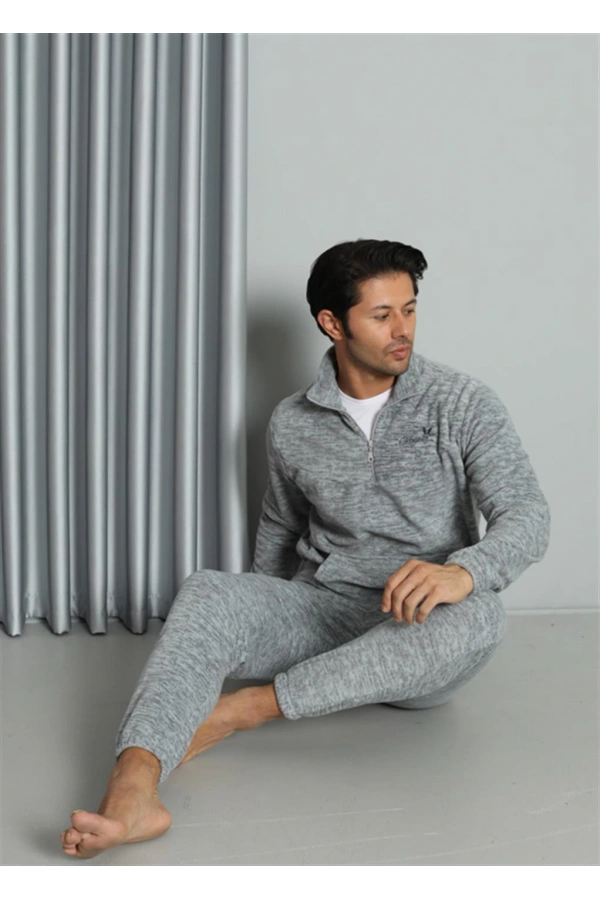 Moda Çizgi WelSoft Polar Fermuarlı Erkek Pijama Takımı 6840