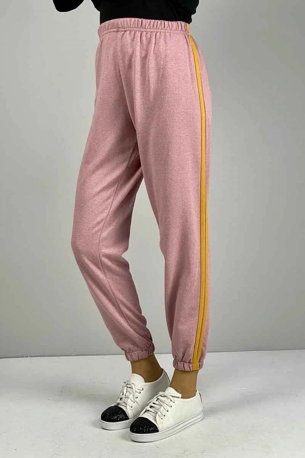 Şerit Detaylı Eşofman Altı Pudra Sarı