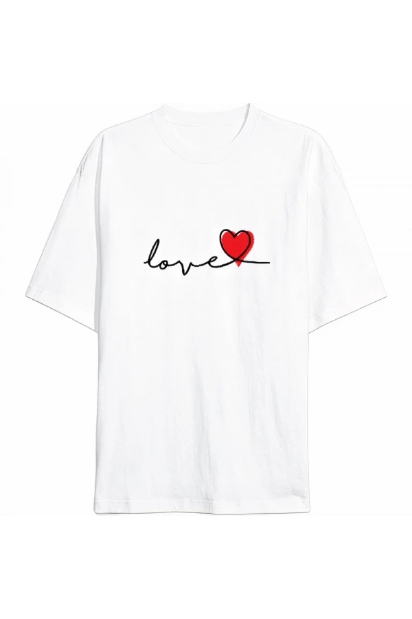 Sevgililer Günü İçin Özel Tasarım Love Baskılı T-shirt - Beyaz