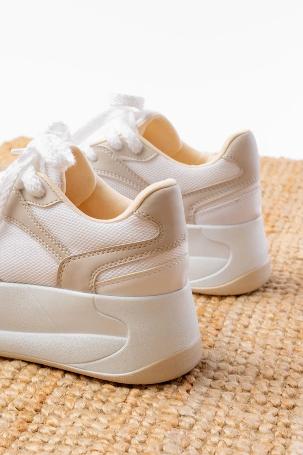 SP-190 Bej Garni Bağcıklı Fileli Yüksek Taban Günlük Spor Ayakkabı