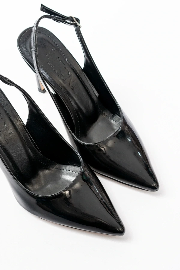 ST-1153 Siyah Rugan Günlük Arkası Açık 9 cm Topuklu Kadın Ayakkabı