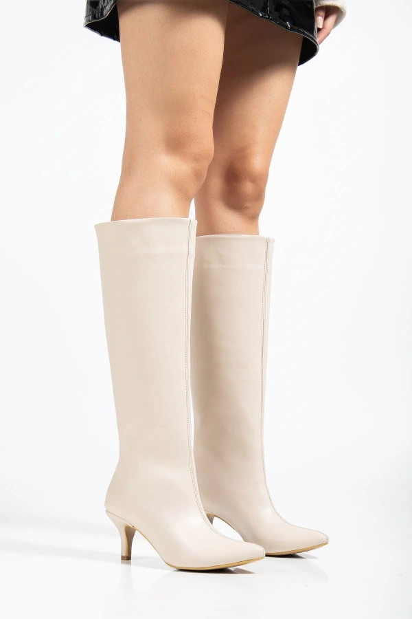 SYT-2025 Bej Kırışık Rugan Günlük Kadın Çizme