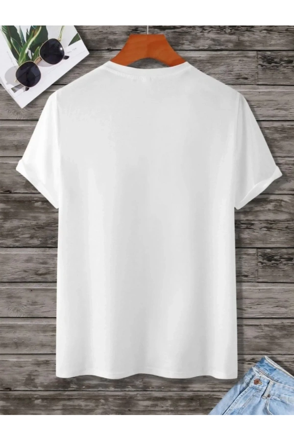 Unisex Baskılı Oversize T-Shirt - Beyaz