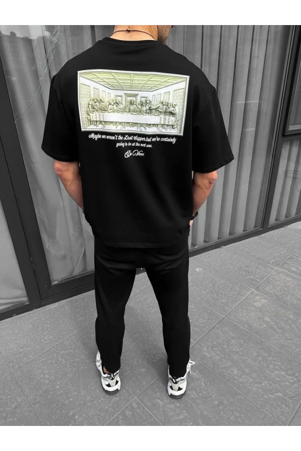 Unisex Baskılı Oversize T-Shirt - Siyah