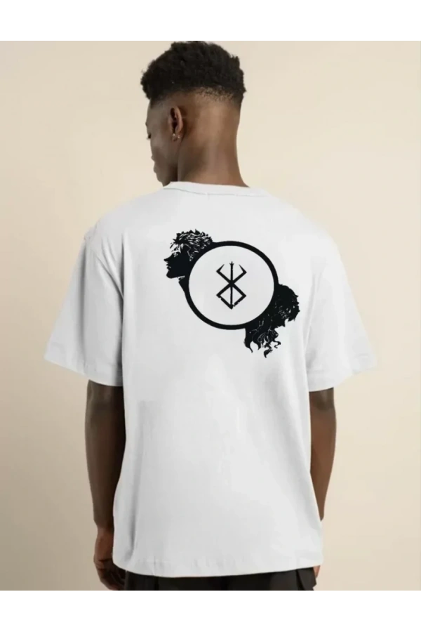 Unisex Bisiklet Yaka Baskılı Oversize T-Shirt - Beyaz